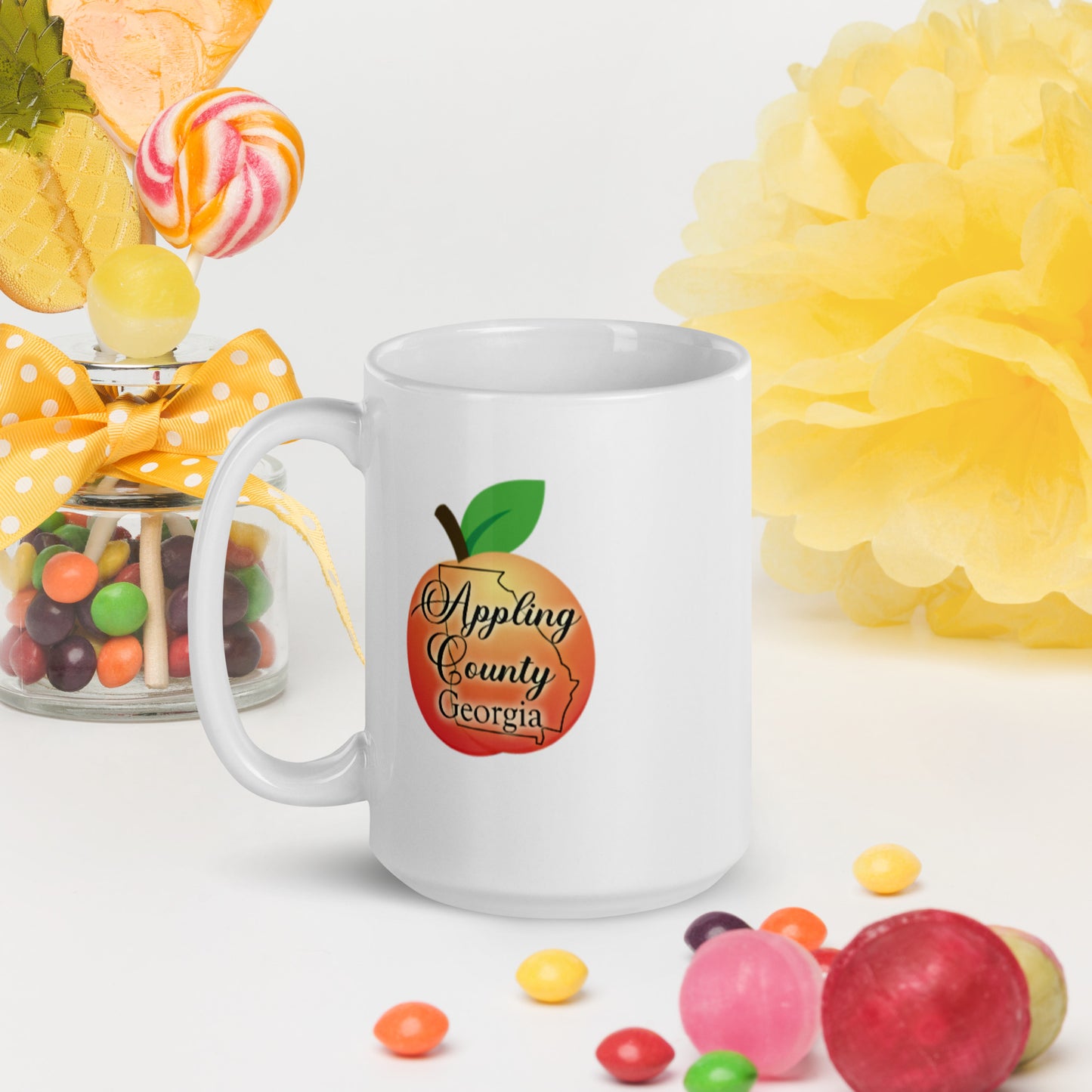 Appling County Georgia Outline Peach White Glossy Ceramic Mug 11 oz and 15 oz