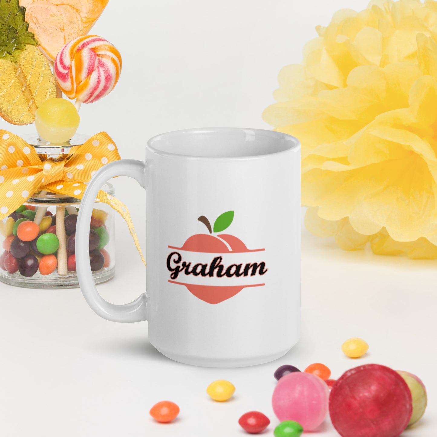 Graham Georgia Town Name on Peach White Glossy Ceramic Mug 11 oz and 15 oz