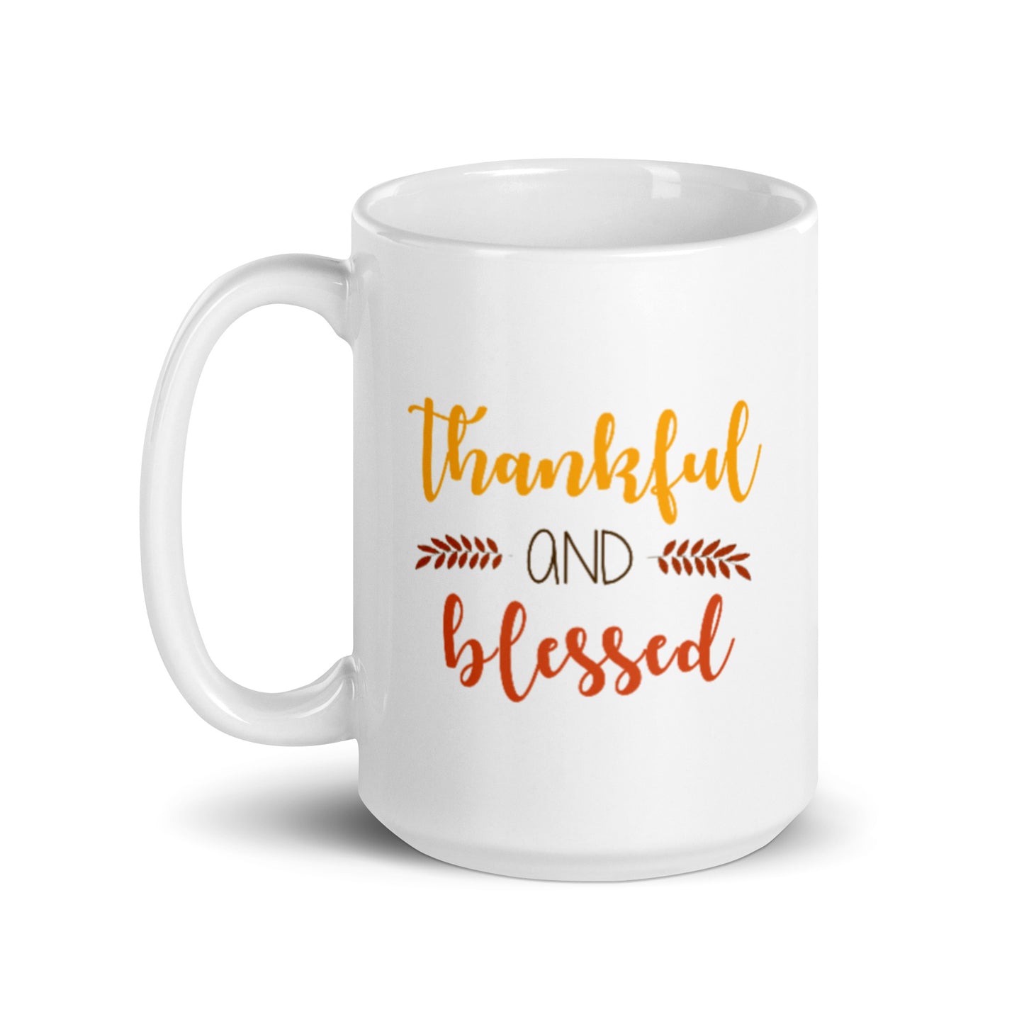 Thankful and Blessed White glossy mug
