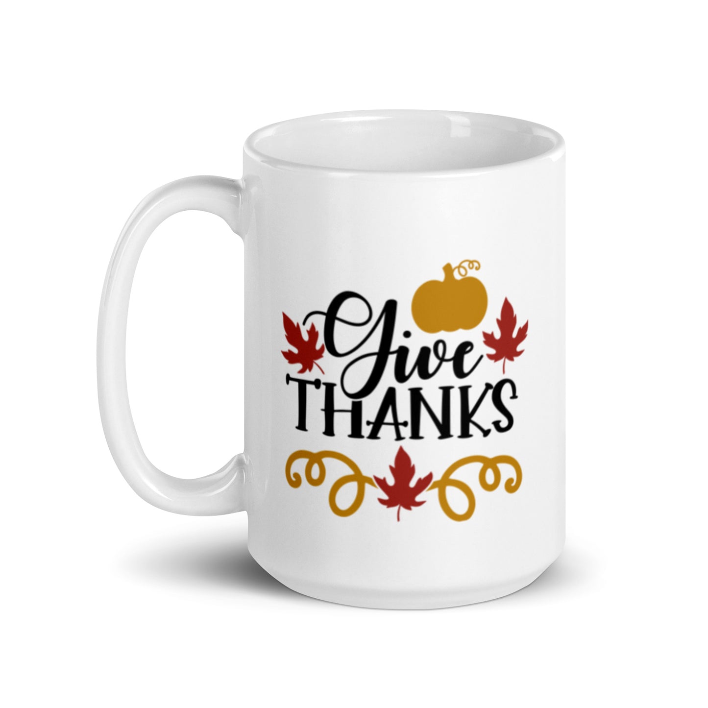 Give Thanks White glossy mug