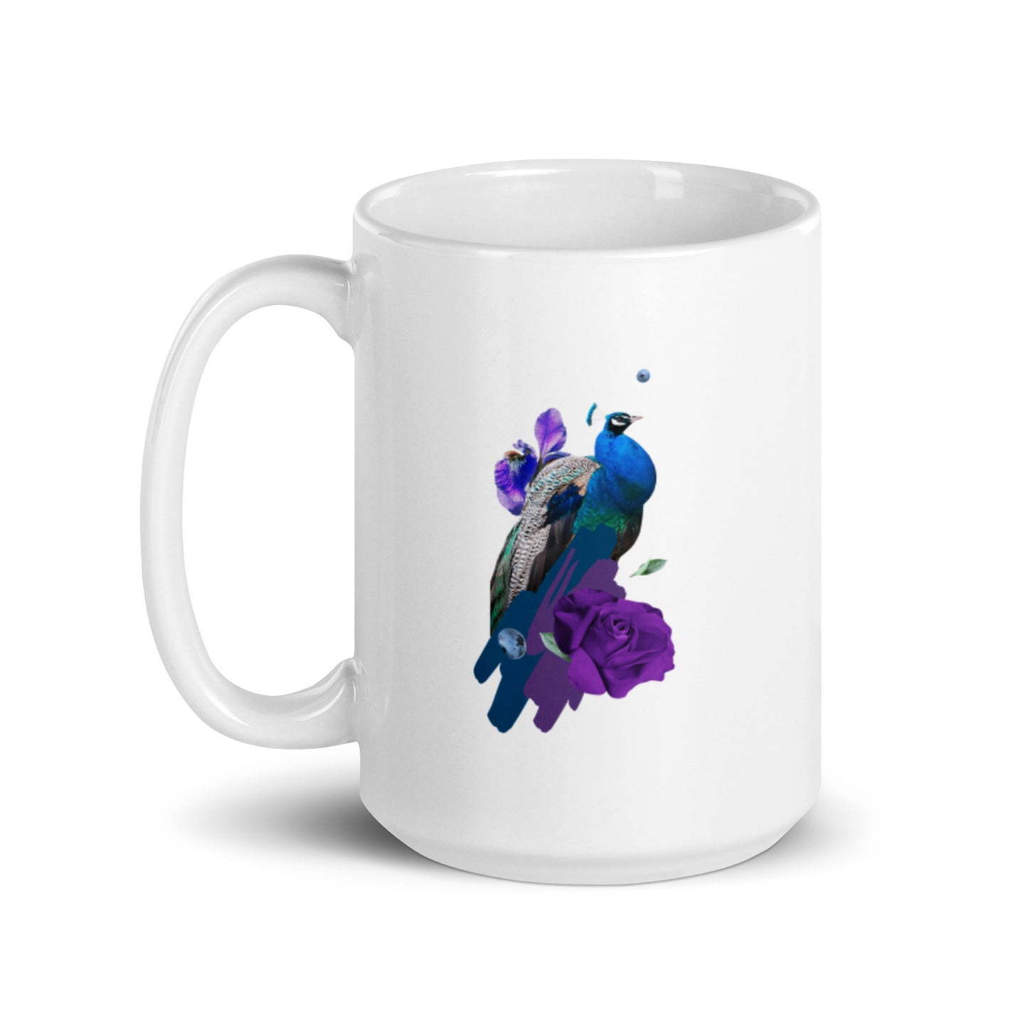 Peacock White glossy mug