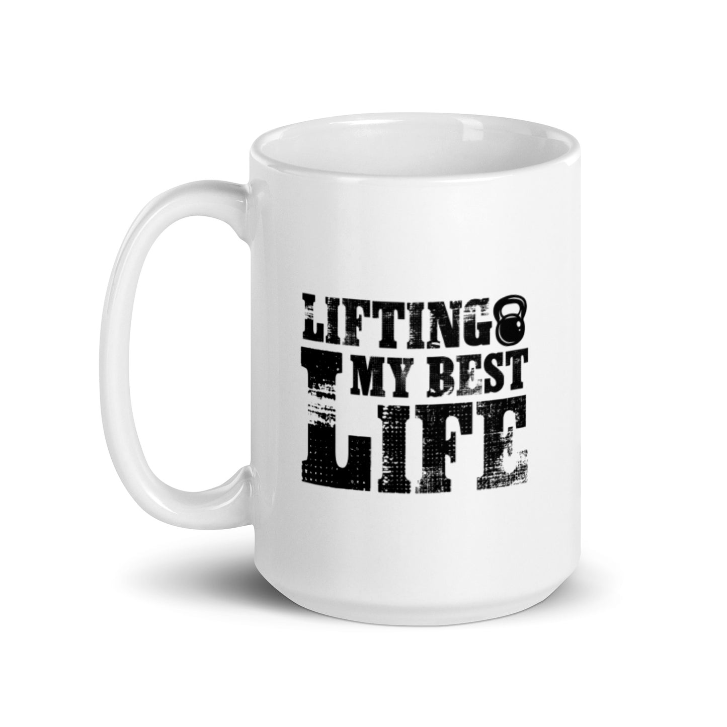 Lifting My Best Life White glossy mug