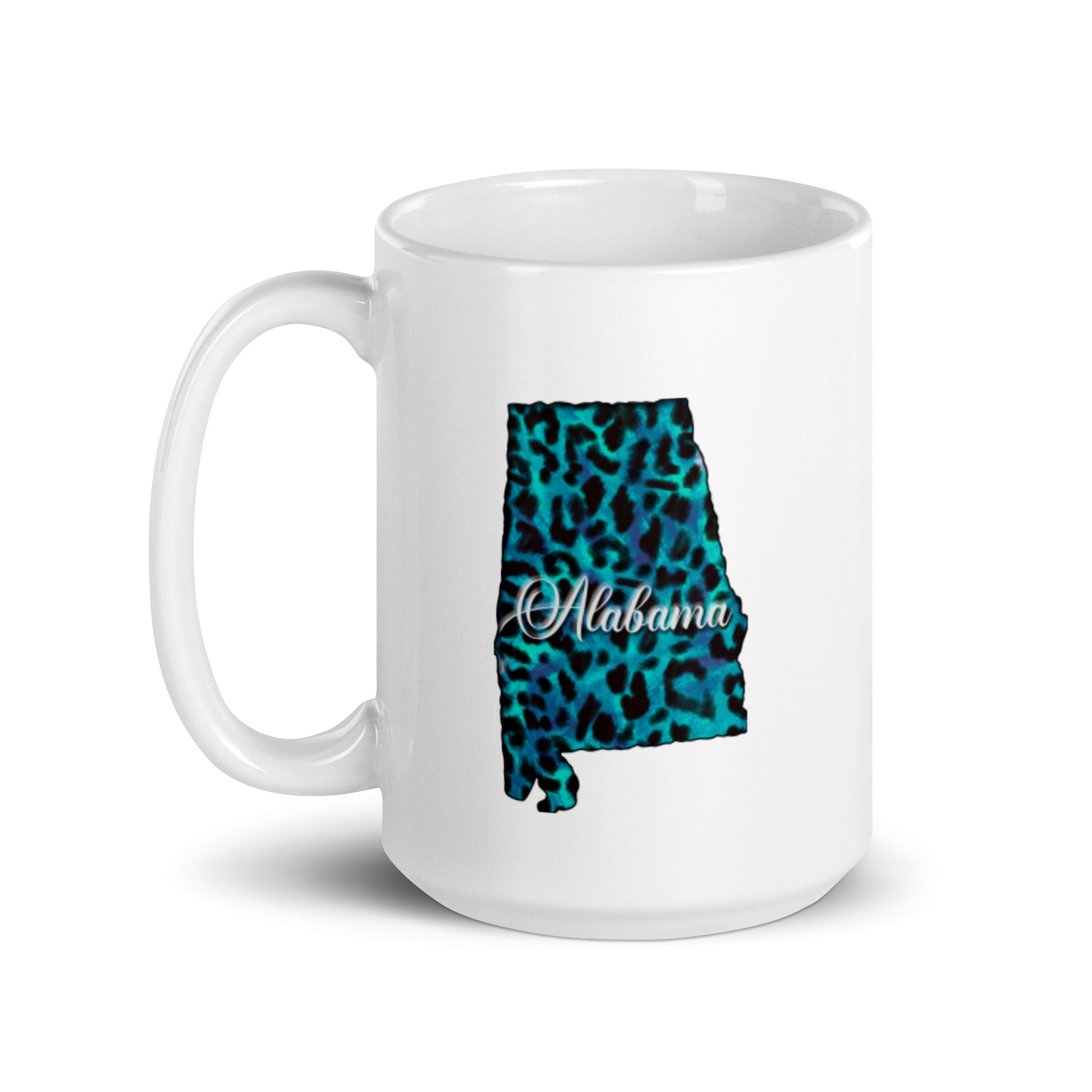 Alabama Blue Leopard White Glossy Mug