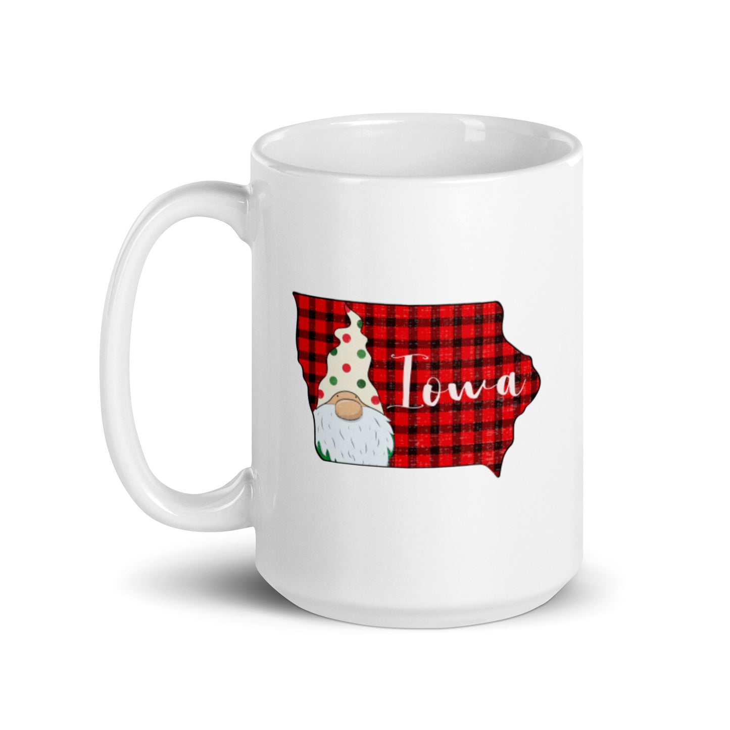 Iowa Plaid Gnome White glossy mug