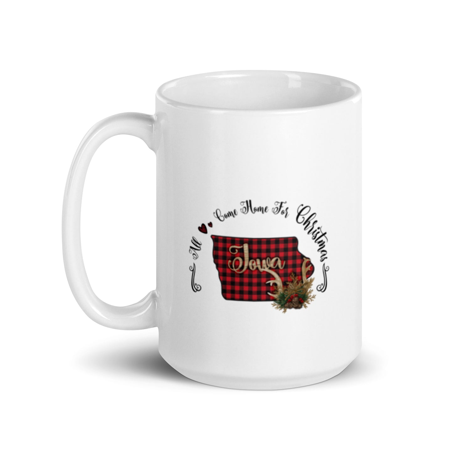 Iowa All Come Home for Christmas White glossy mug