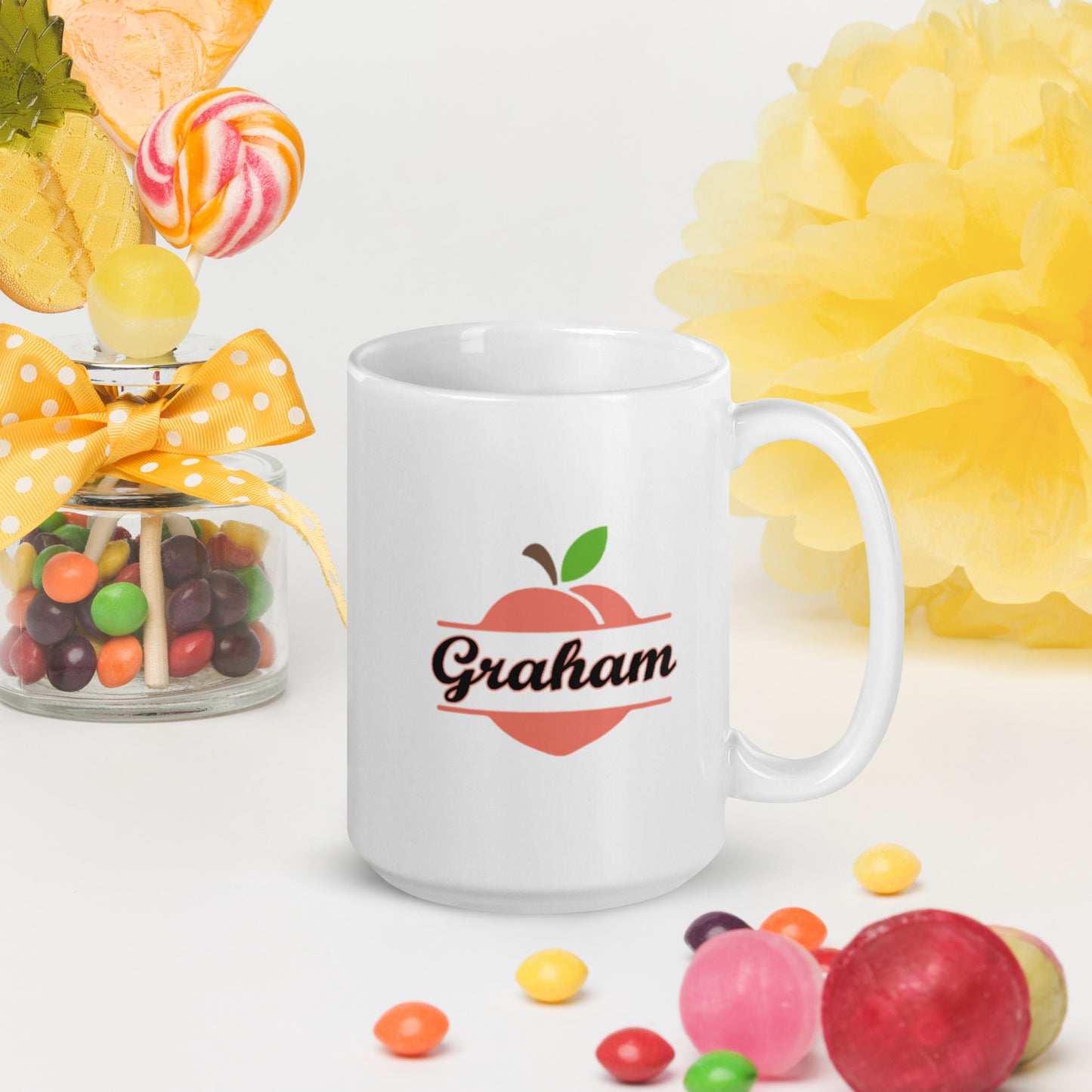 Graham Georgia Town Name on Peach White Glossy Ceramic Mug 11 oz and 15 oz