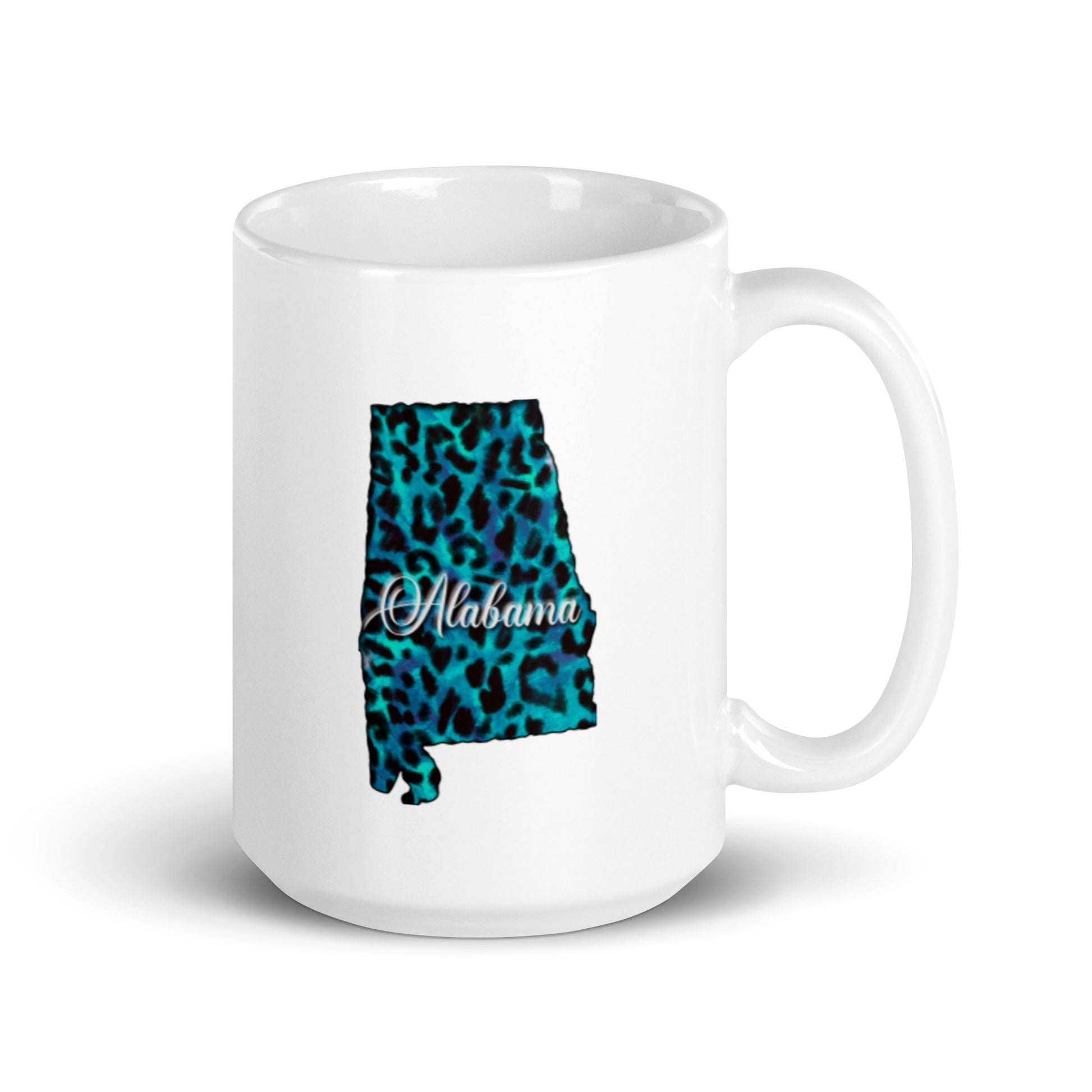 Alabama Blue Leopard White Glossy Mug