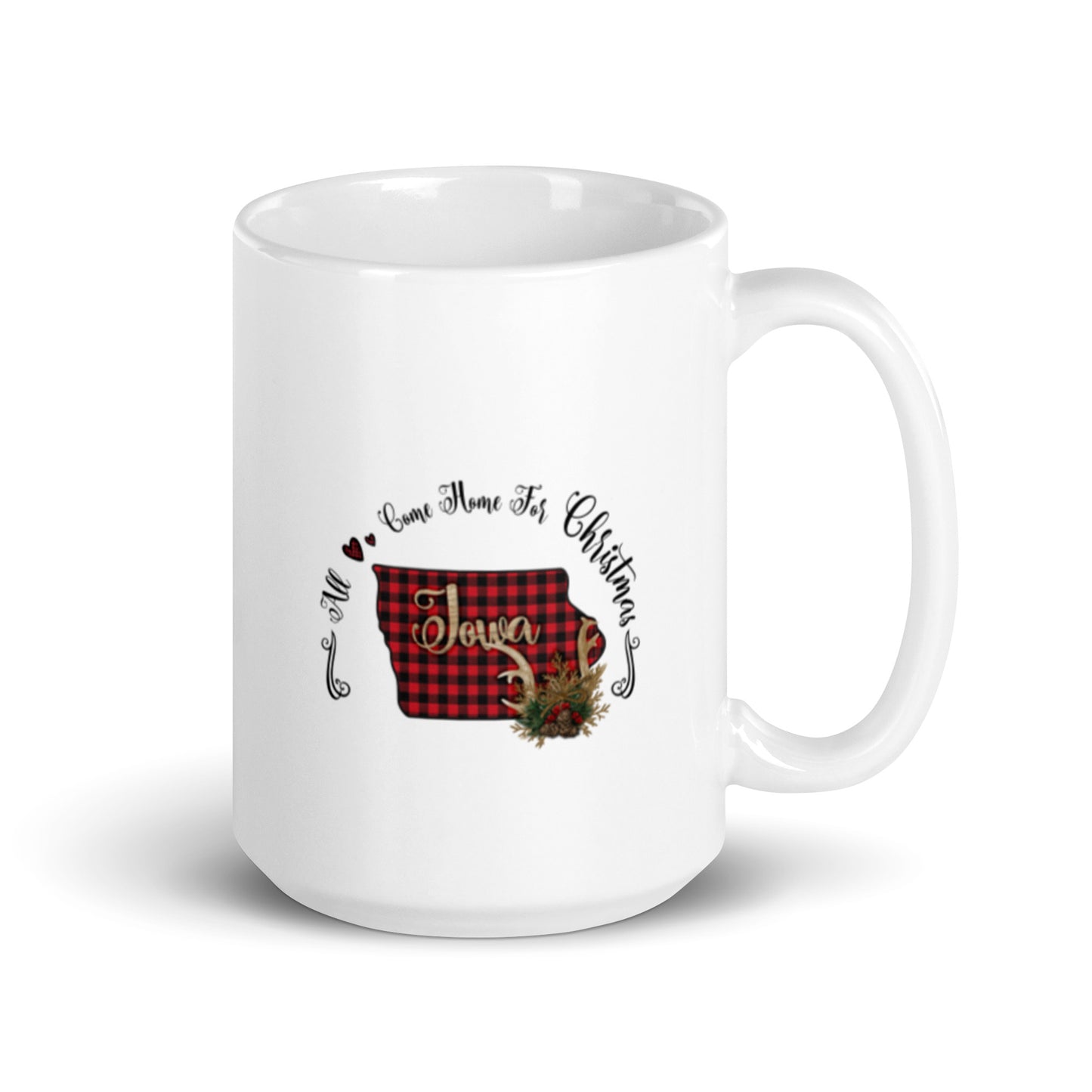 Iowa All Come Home for Christmas White glossy mug