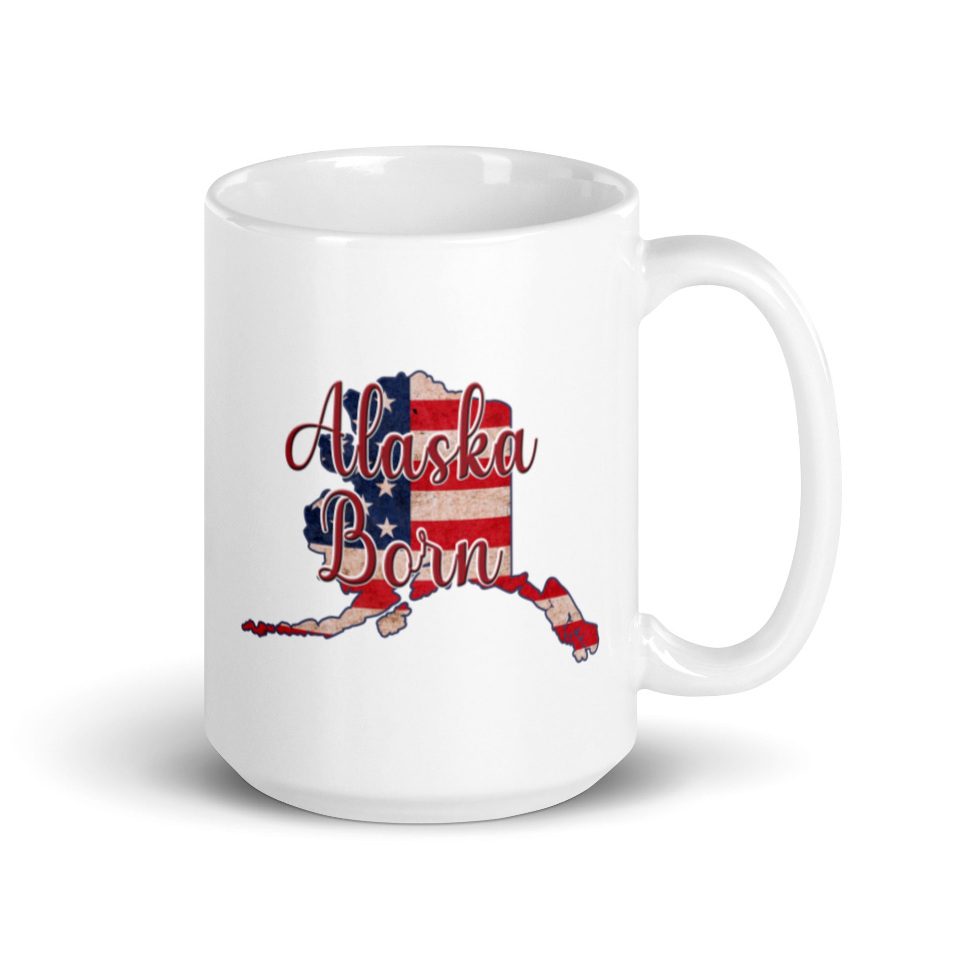 Alaska Born US Flag White Glossy Ceramic Mug
