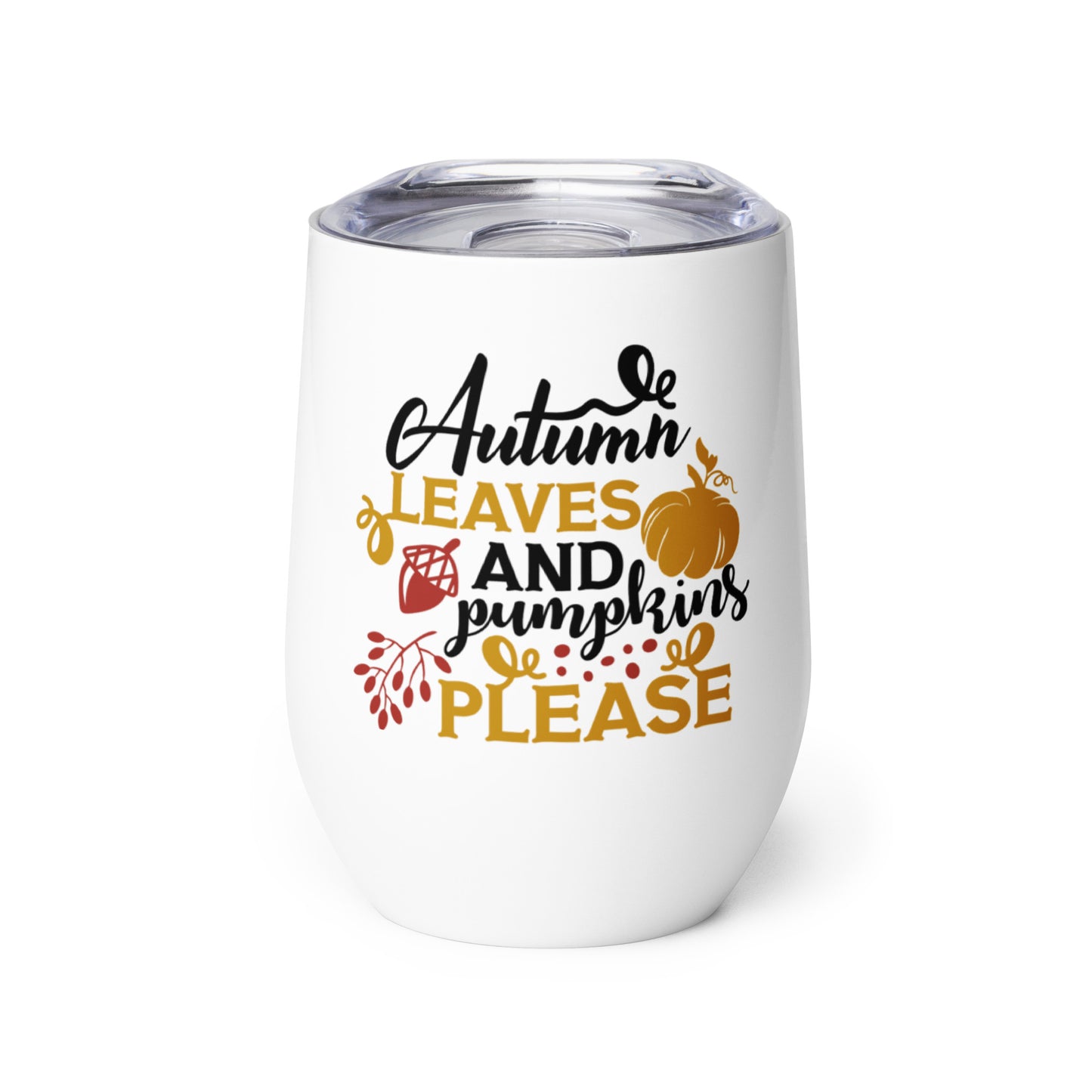 Autumn Leaves & Pumpkins Please Wine tumbler