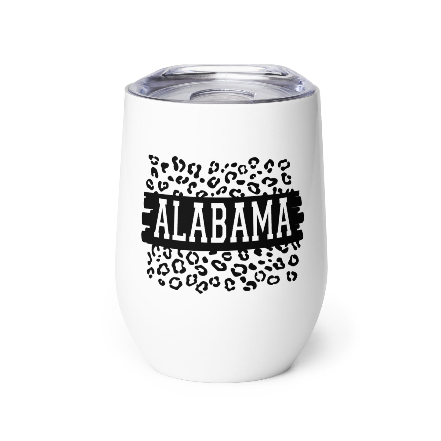 Alabama Black on Leopard Print Wine Tumbler