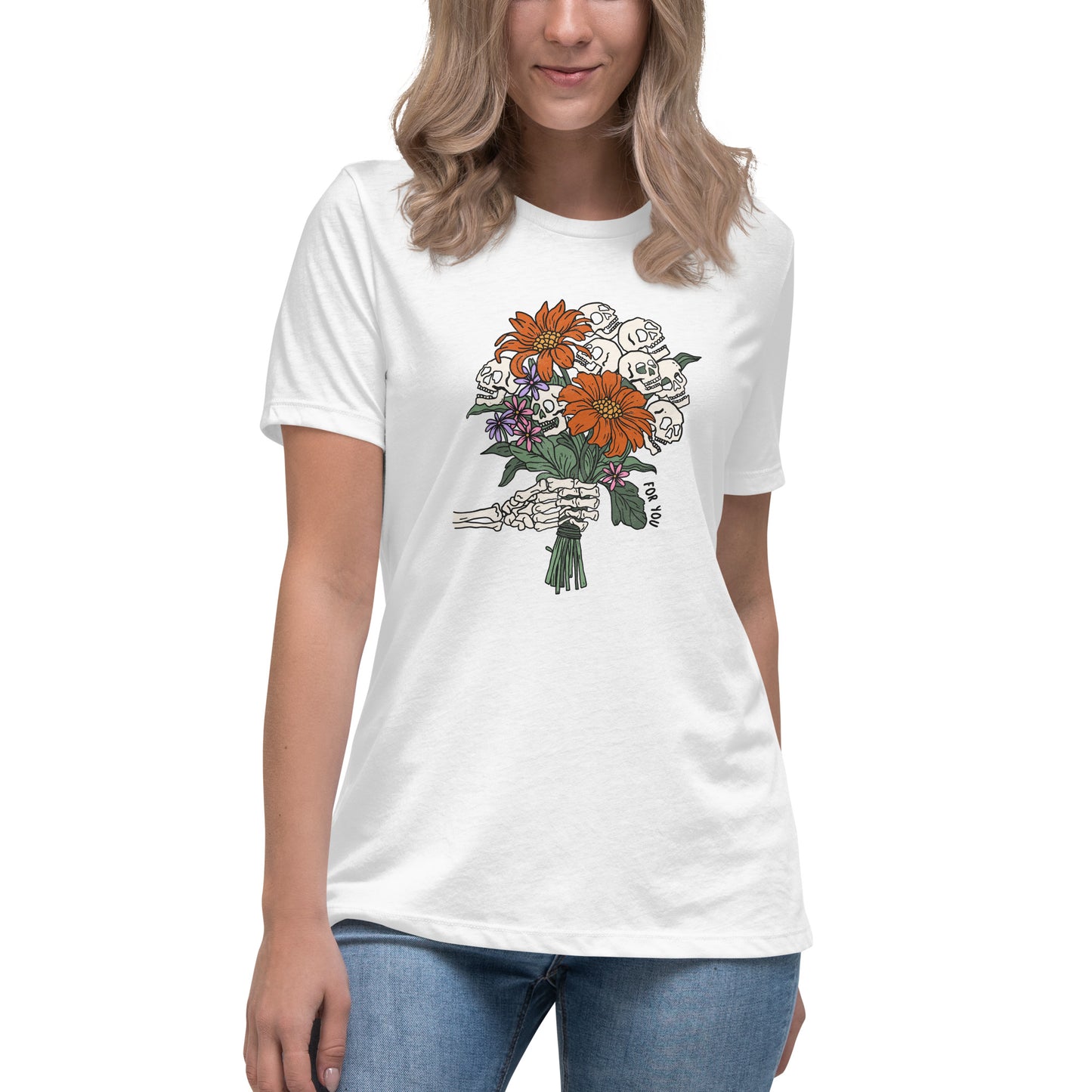 Skeleton Flower Bouquet Women's Relaxed T-Shirt Tee Tshirt