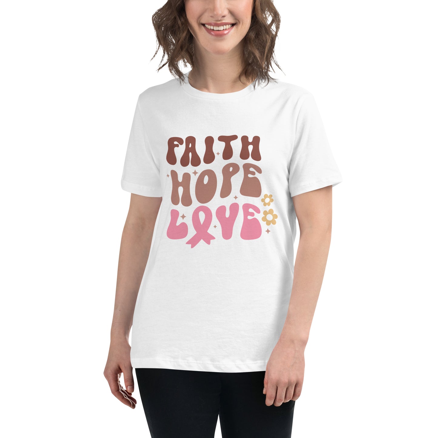 Faith Hope Love Breast Cancer Awareness Women's Relaxed T-Shirt Tee Tshirt