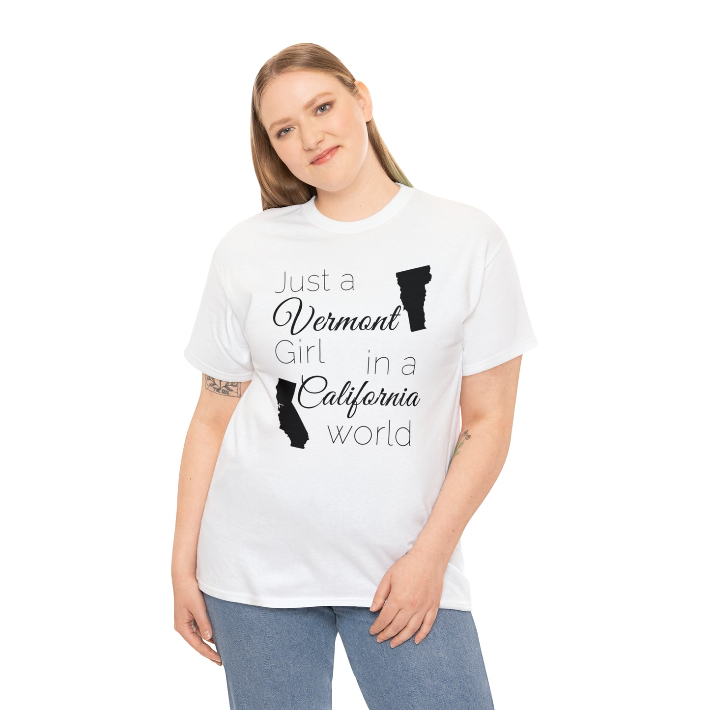 Just a Vermont Girl in a California World Unisex Heavy Cotton Tee