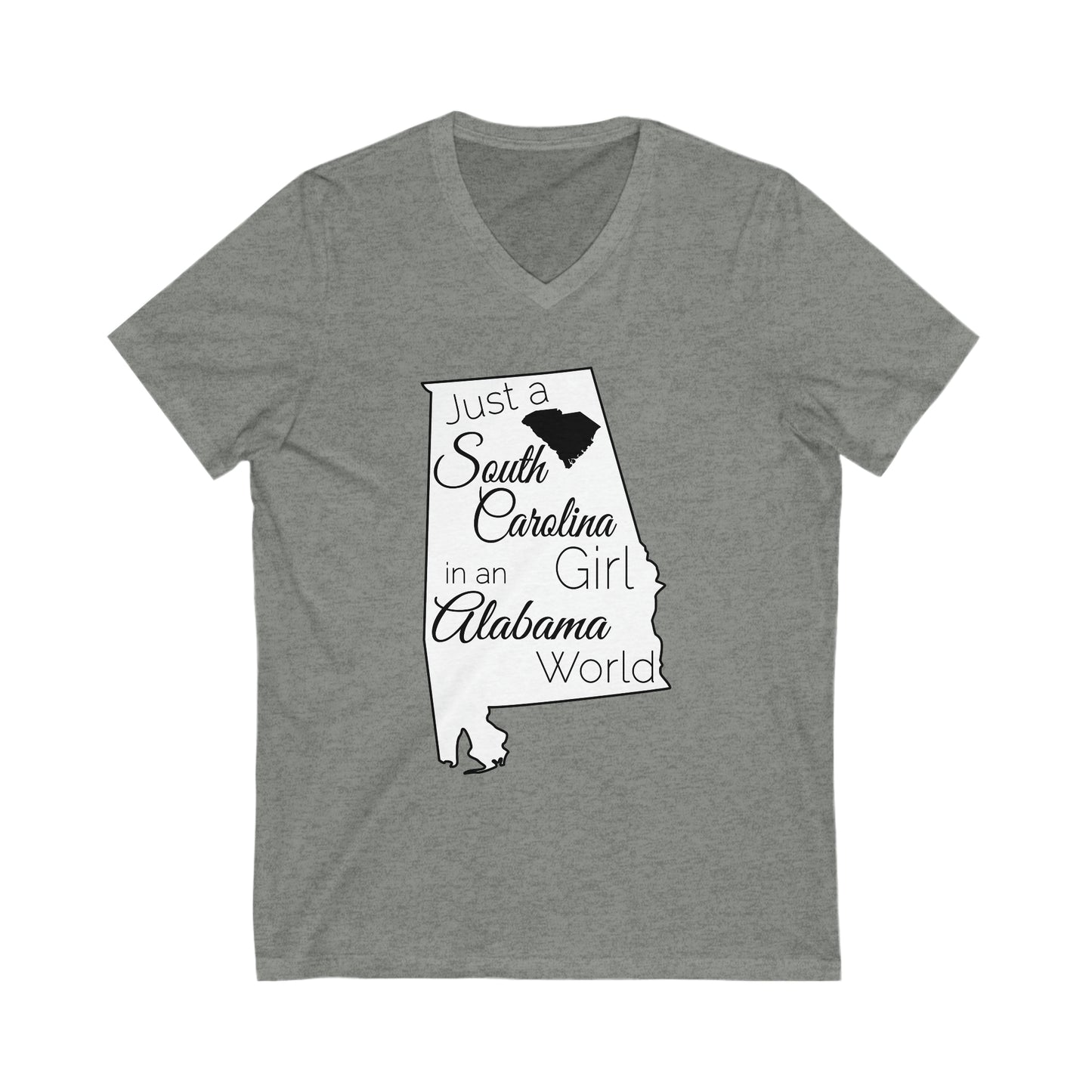 Just a South Carolina Girl in an Alabama World Unisex Jersey Short Sleeve V-Neck Tee