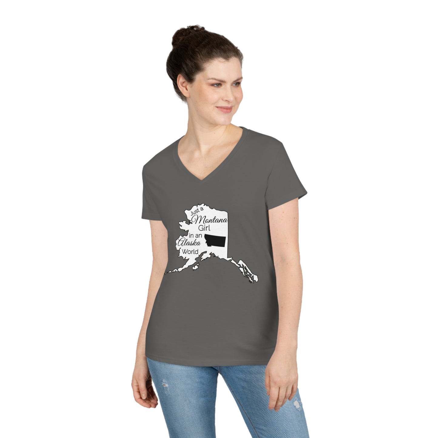 Just a Montana Girl in an Alaska World Ladies' V-Neck T-Shirt