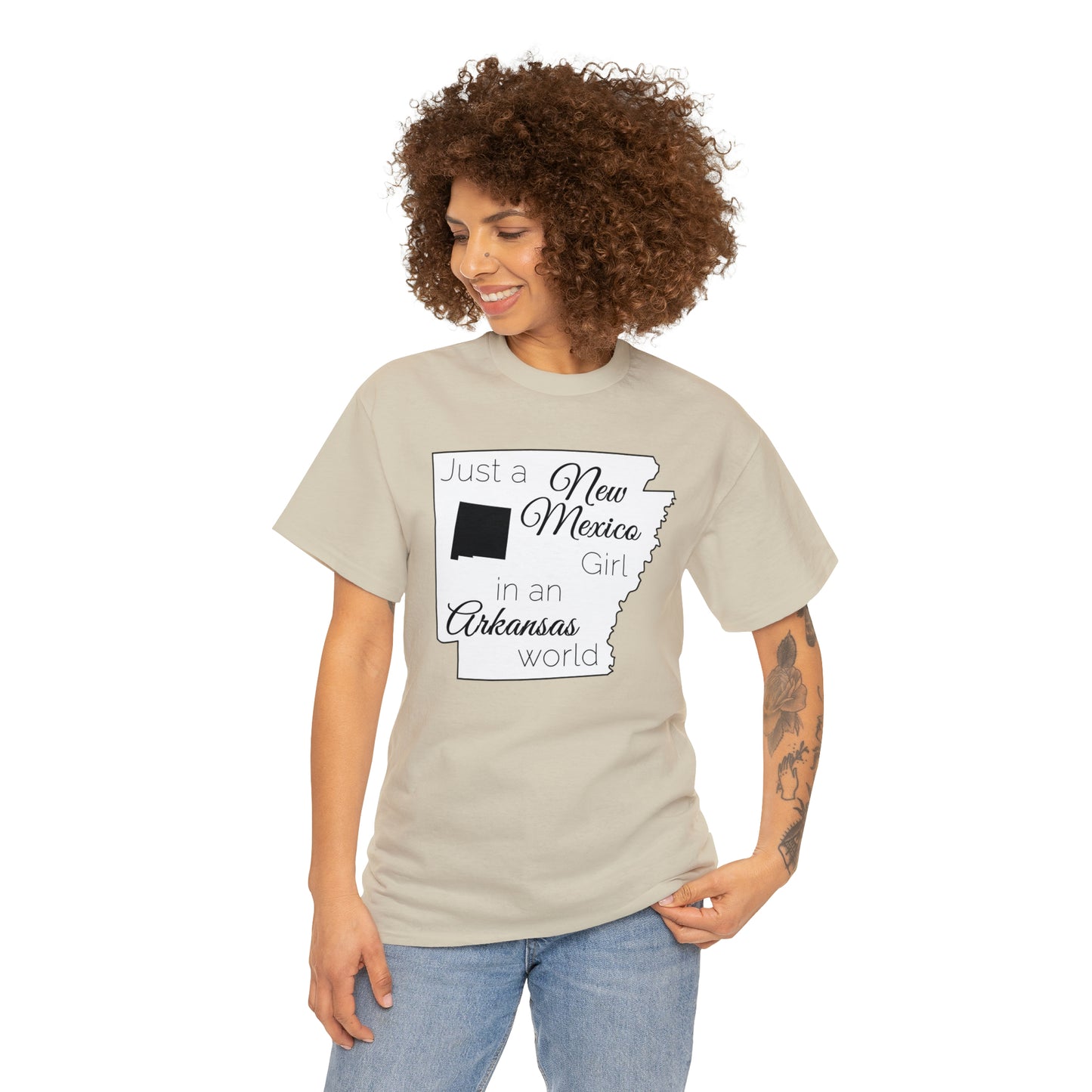 Just a New Mexico Girl in an Arkansas World Unisex Heavy Cotton Tee