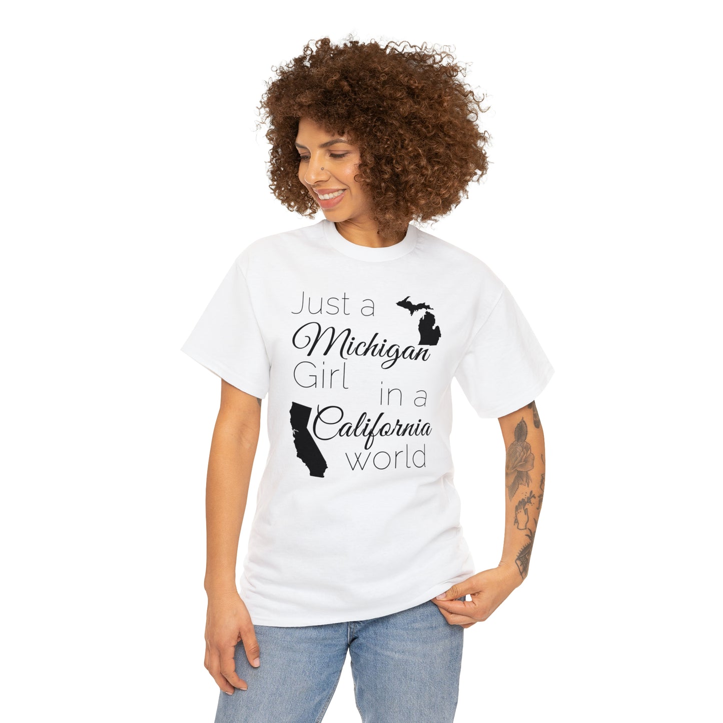 Just a Michigan Girl in a California World Unisex Heavy Cotton Tee