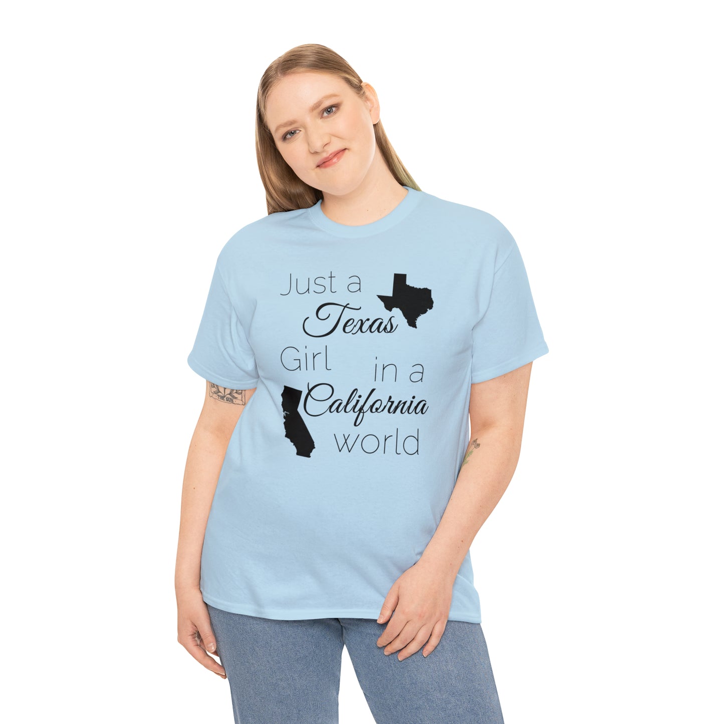 Just a Texas Girl in a California World Unisex Heavy Cotton Tee