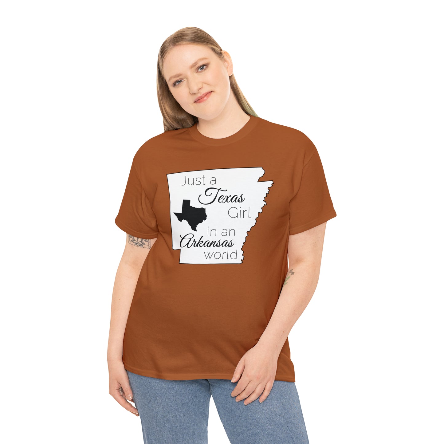 Just a Texas Girl in an Arkansas World Unisex Heavy Cotton Tee