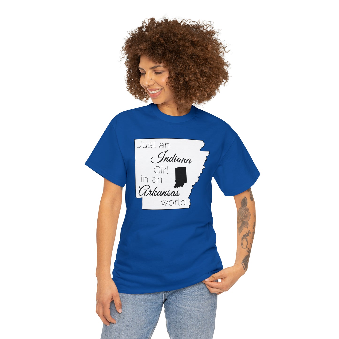 Just an Indiana Girl in an Arkansas World Unisex Heavy Cotton Tee