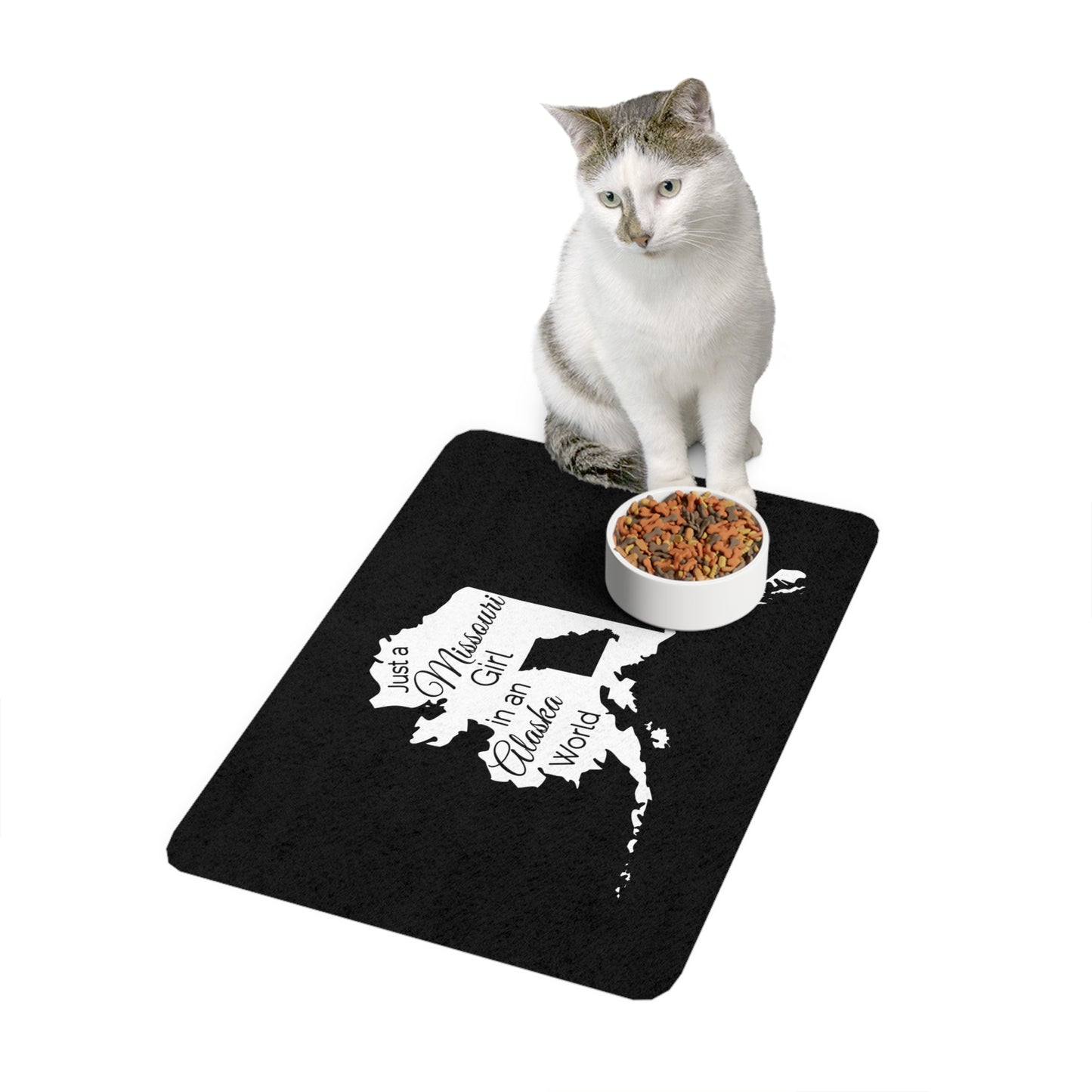 Just a Missouri Girl in an Alaska World Pet Food Mat (12x18)