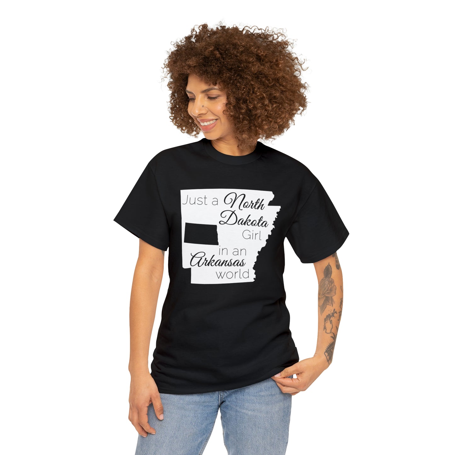 Just a North Dakota Girl in an Arkansas World Unisex Heavy Cotton Tee