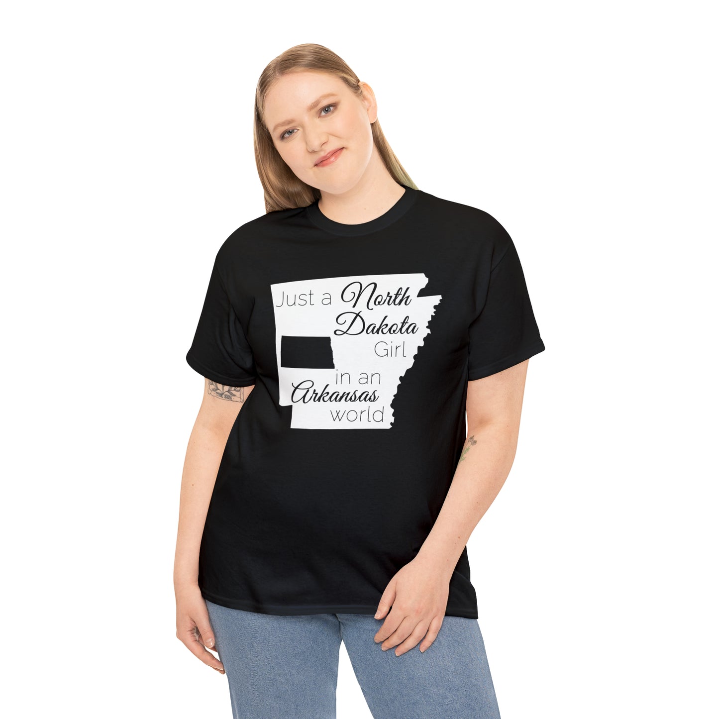 Just a North Dakota Girl in an Arkansas World Unisex Heavy Cotton Tee