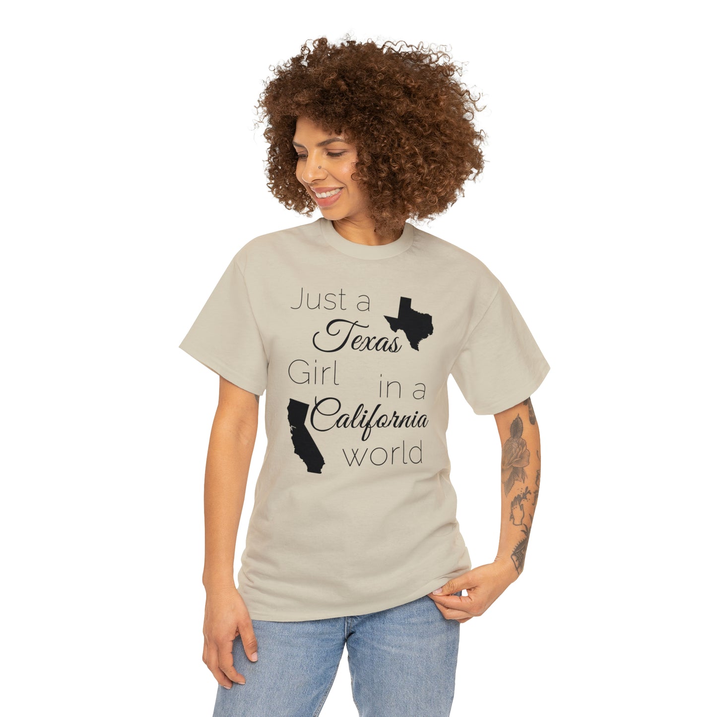 Just a Texas Girl in a California World Unisex Heavy Cotton Tee