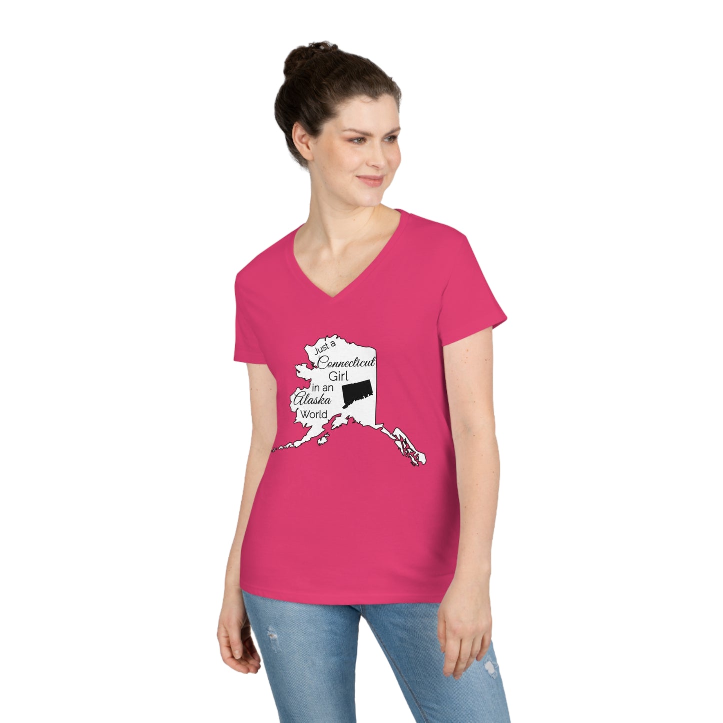 Just a Connecticut Girl in an Alaska World Ladies' V-Neck T-Shirt