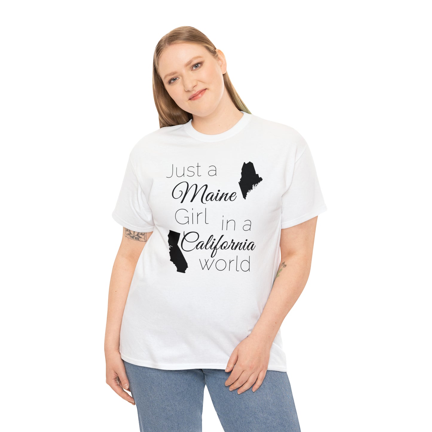 Just a Maine Girl in a California World Unisex Heavy Cotton Tee
