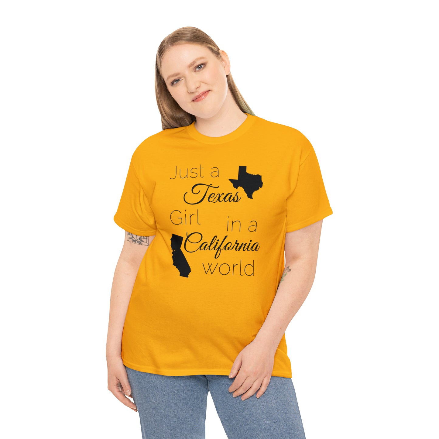 Just a Texas Girl in a California World Unisex Heavy Cotton Tee