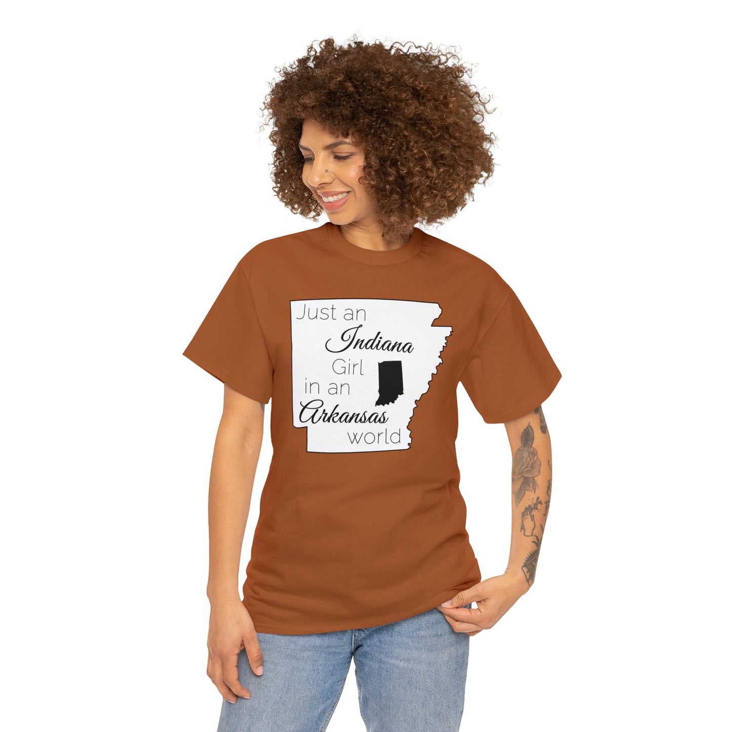 Just an Indiana Girl in an Arkansas World Unisex Heavy Cotton Tee