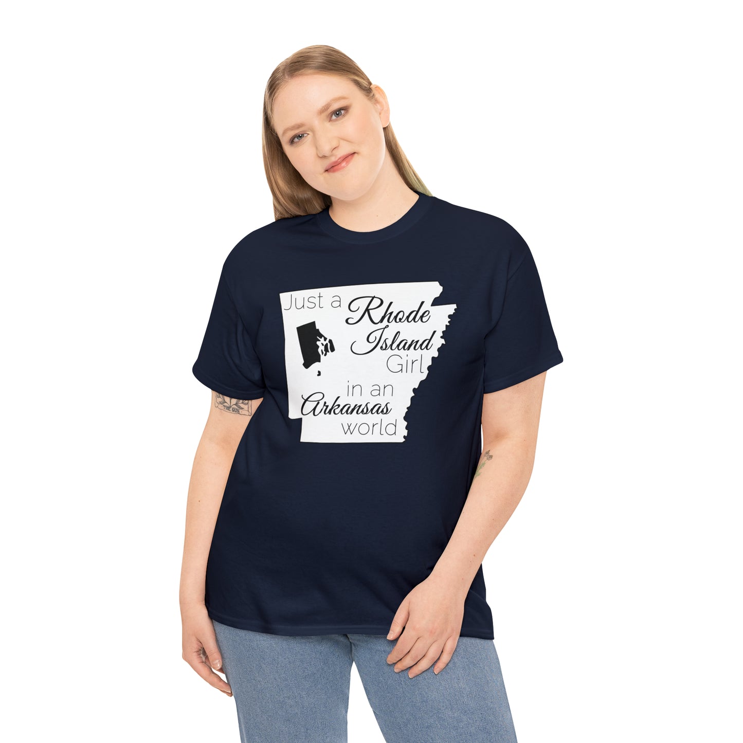 Just a Rhode Island Girl in an Arkansas World Unisex Heavy Cotton Tee