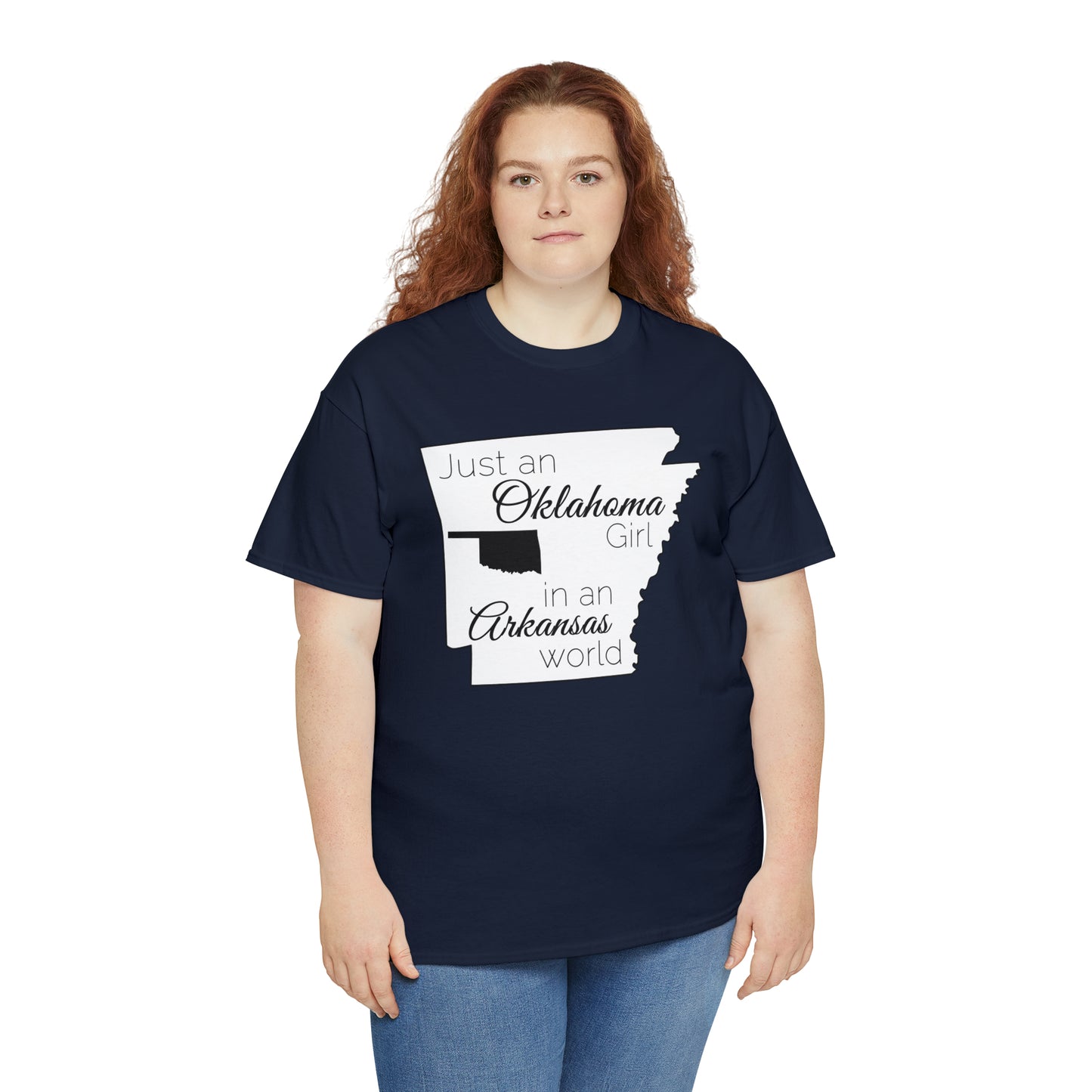 Just an Oklahoma Girl in an Arkansas World Unisex Heavy Cotton Tee