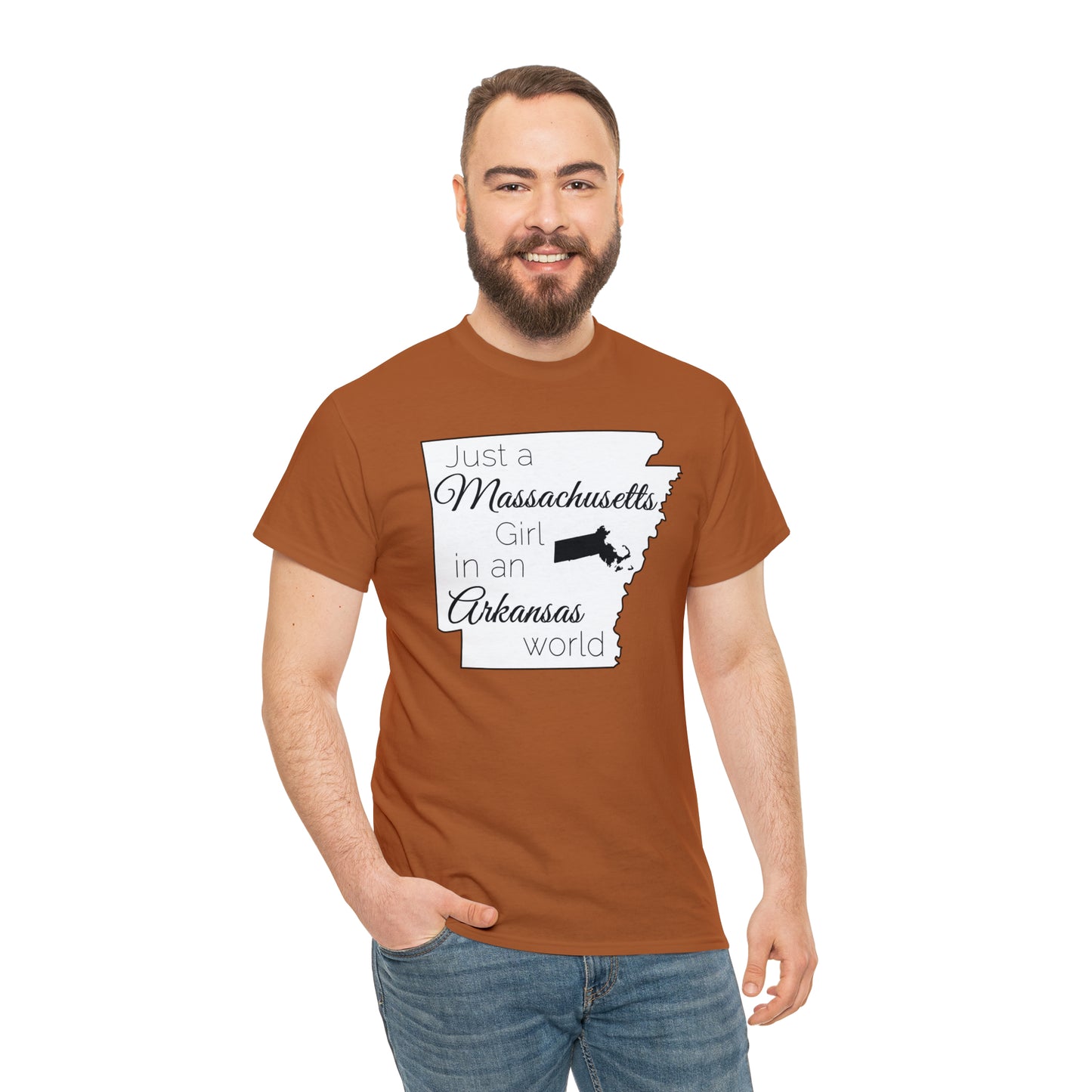 Just a Massachusetts Girl in an Arkansas World Unisex Heavy Cotton Tee