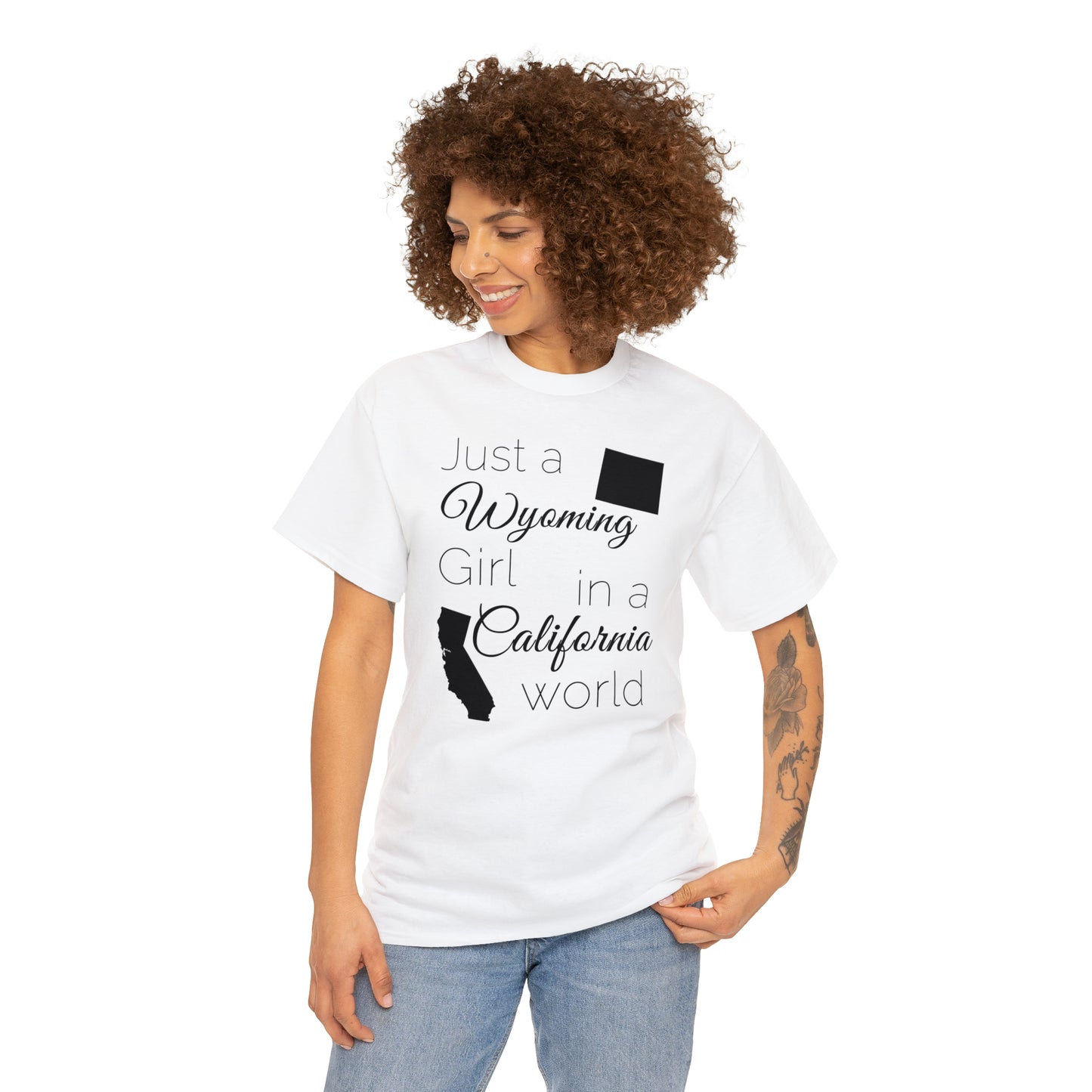Just a Wyoming Girl in a California World Unisex Heavy Cotton Tee