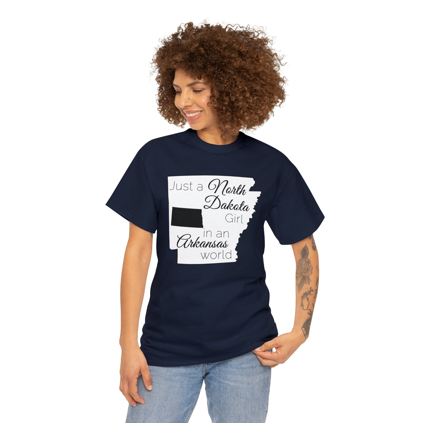 Just a North Dakota Girl in an Arkansas World Unisex Heavy Cotton Tee