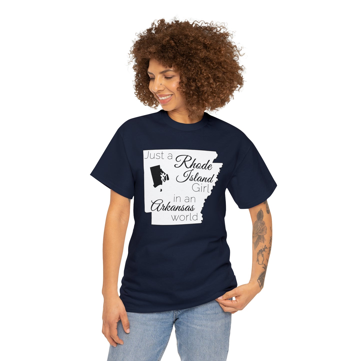 Just a Rhode Island Girl in an Arkansas World Unisex Heavy Cotton Tee