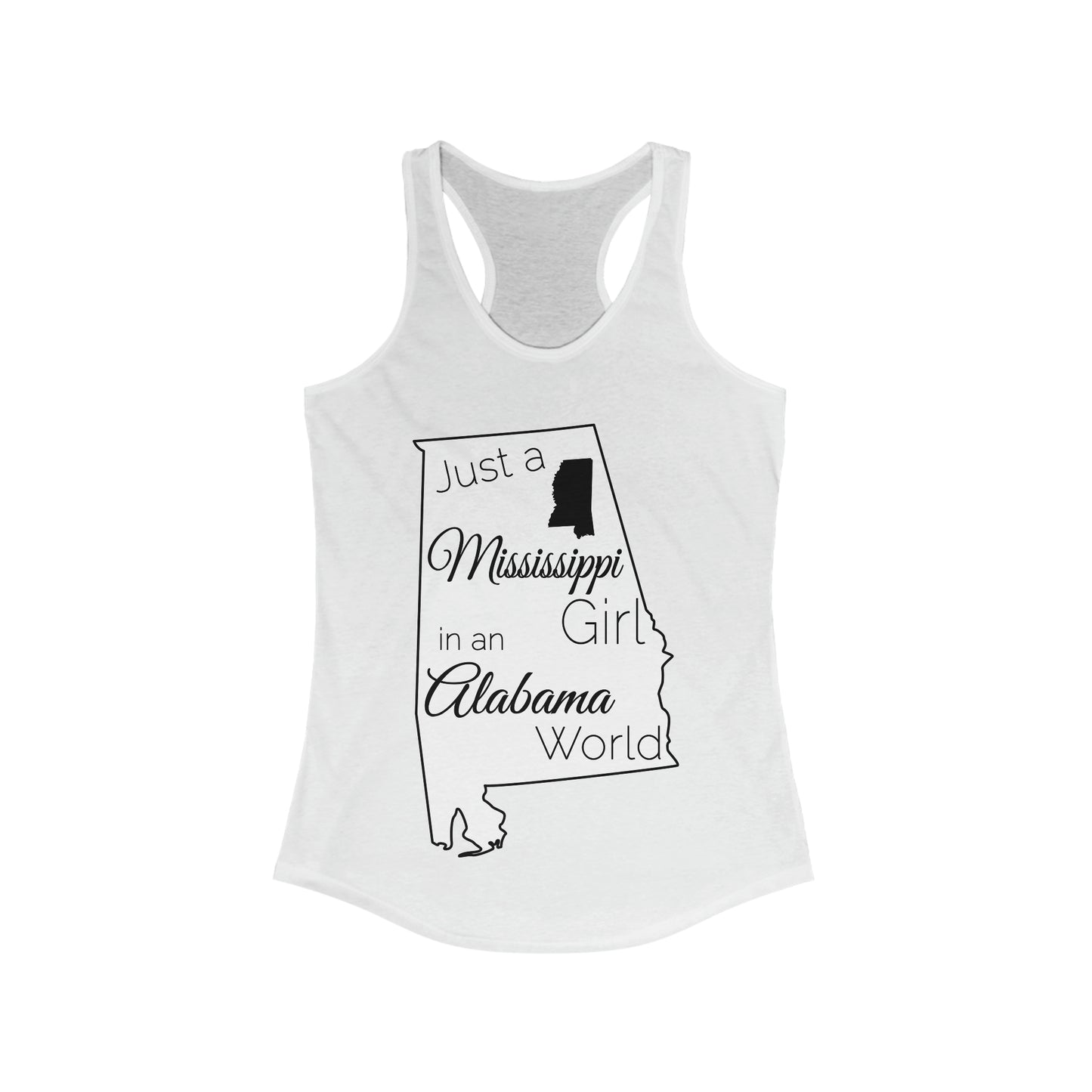 Just a Mississippi Girl in an Alabama World Women's Ideal Racerback Tank
