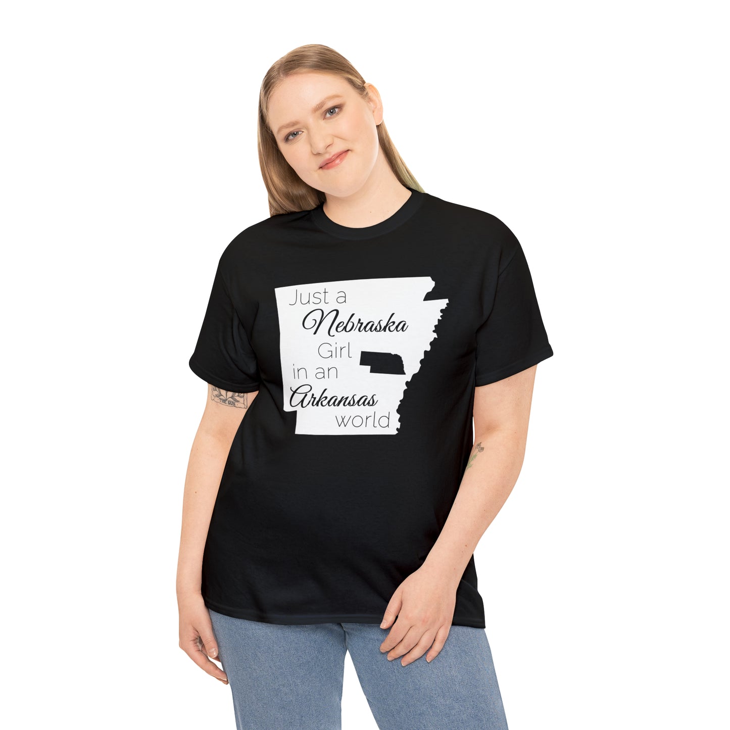 Just a Nebraska Girl in an Arkansas World Unisex Heavy Cotton Tee