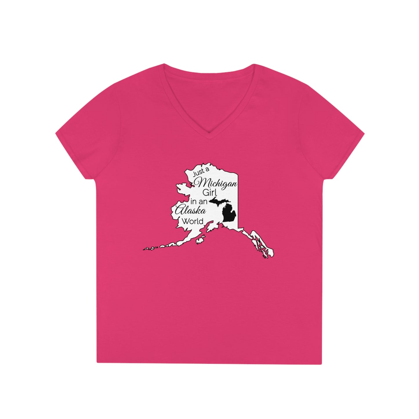 Just a Michigan Girl in an Alaska World Ladies' V-Neck T-Shirt