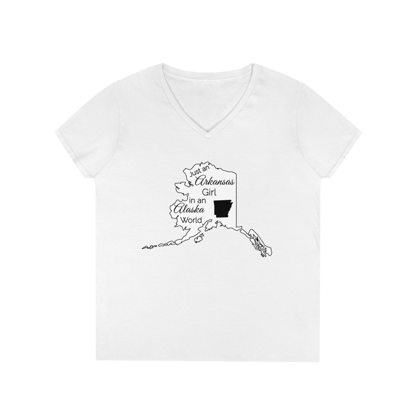 Just an Arkansas Girl in an Alaska World Ladies' V-Neck T-Shirt
