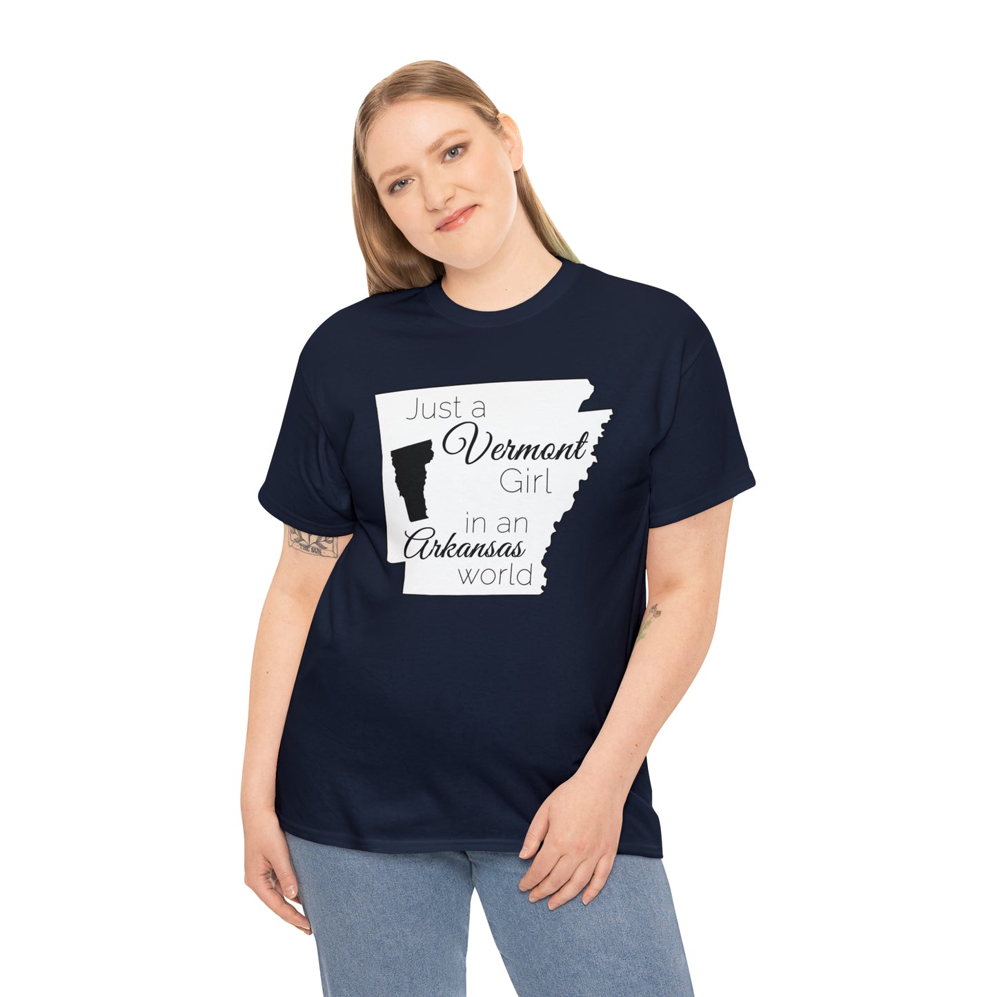 Just a Vermont Girl in an Arkansas World Unisex Heavy Cotton Tee