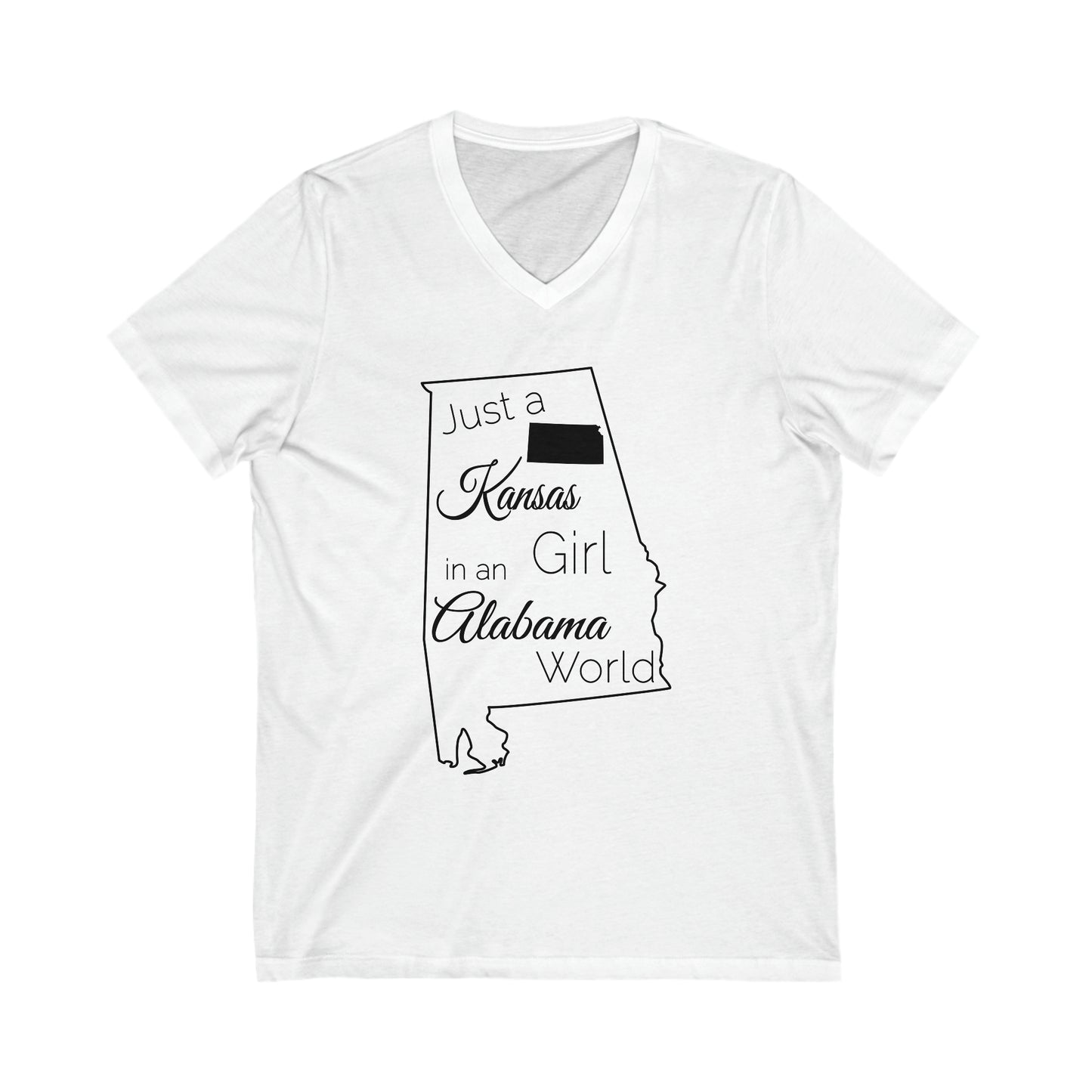 Just a Kansas Girl in an Alabama World Unisex Jersey Short Sleeve V-Neck Tee