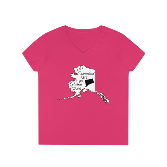 Just a Connecticut Girl in an Alaska World Ladies' V-Neck T-Shirt
