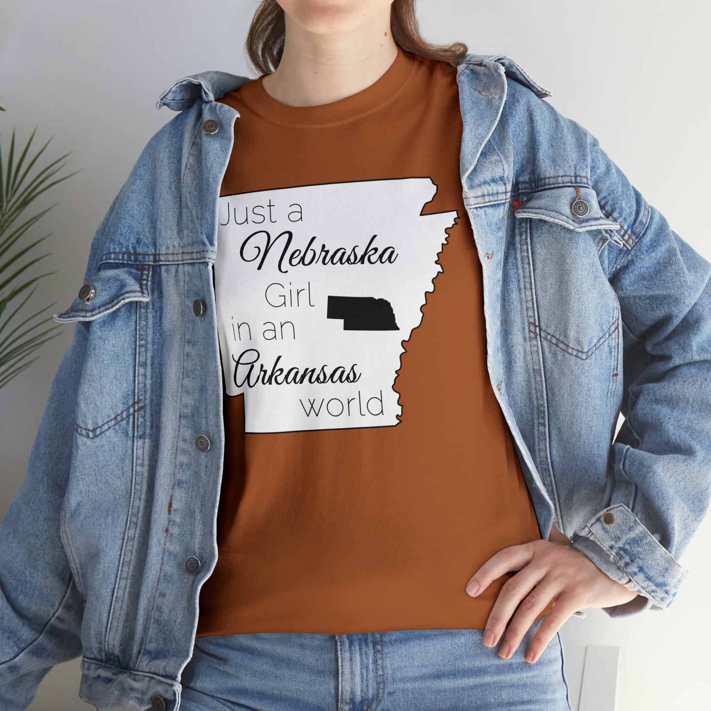Just a Nebraska Girl in an Arkansas World Unisex Heavy Cotton Tee