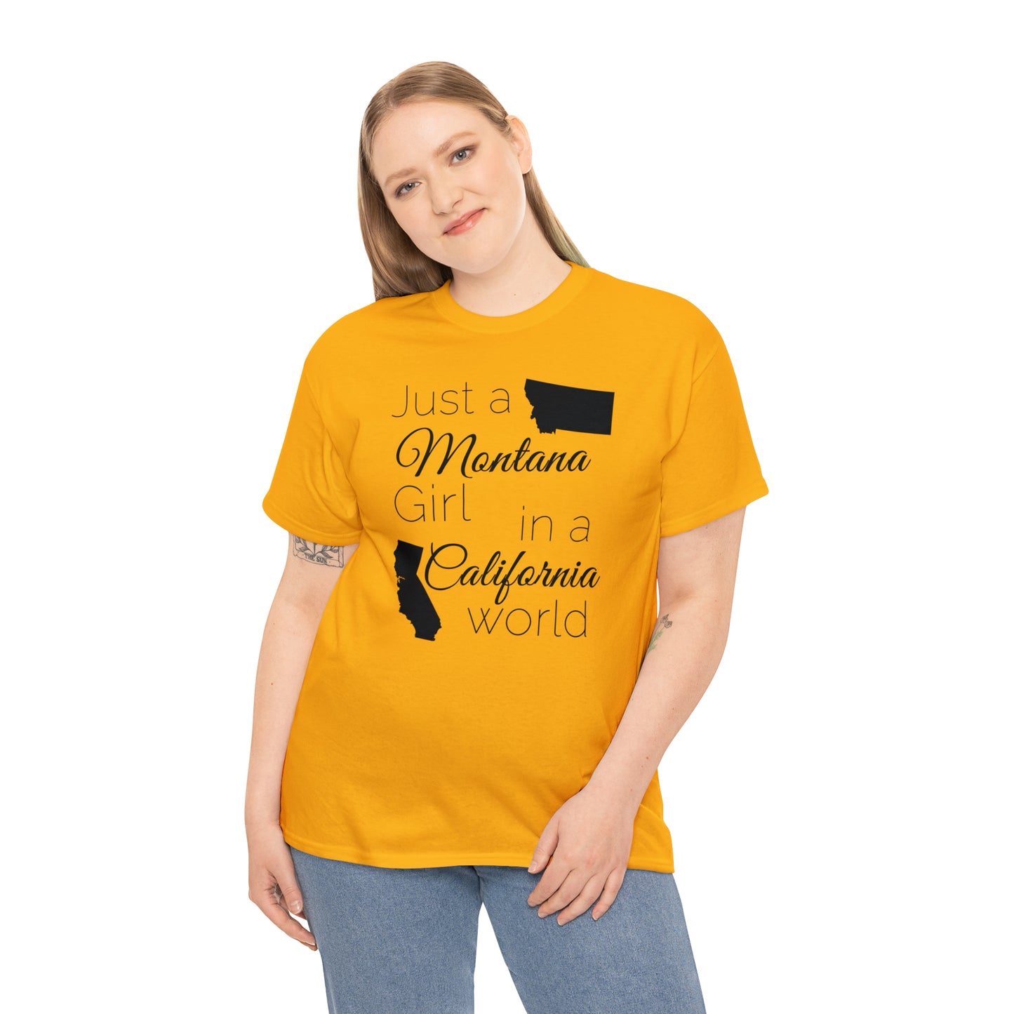 Just a Montana Girl in a California World Unisex Heavy Cotton Tee