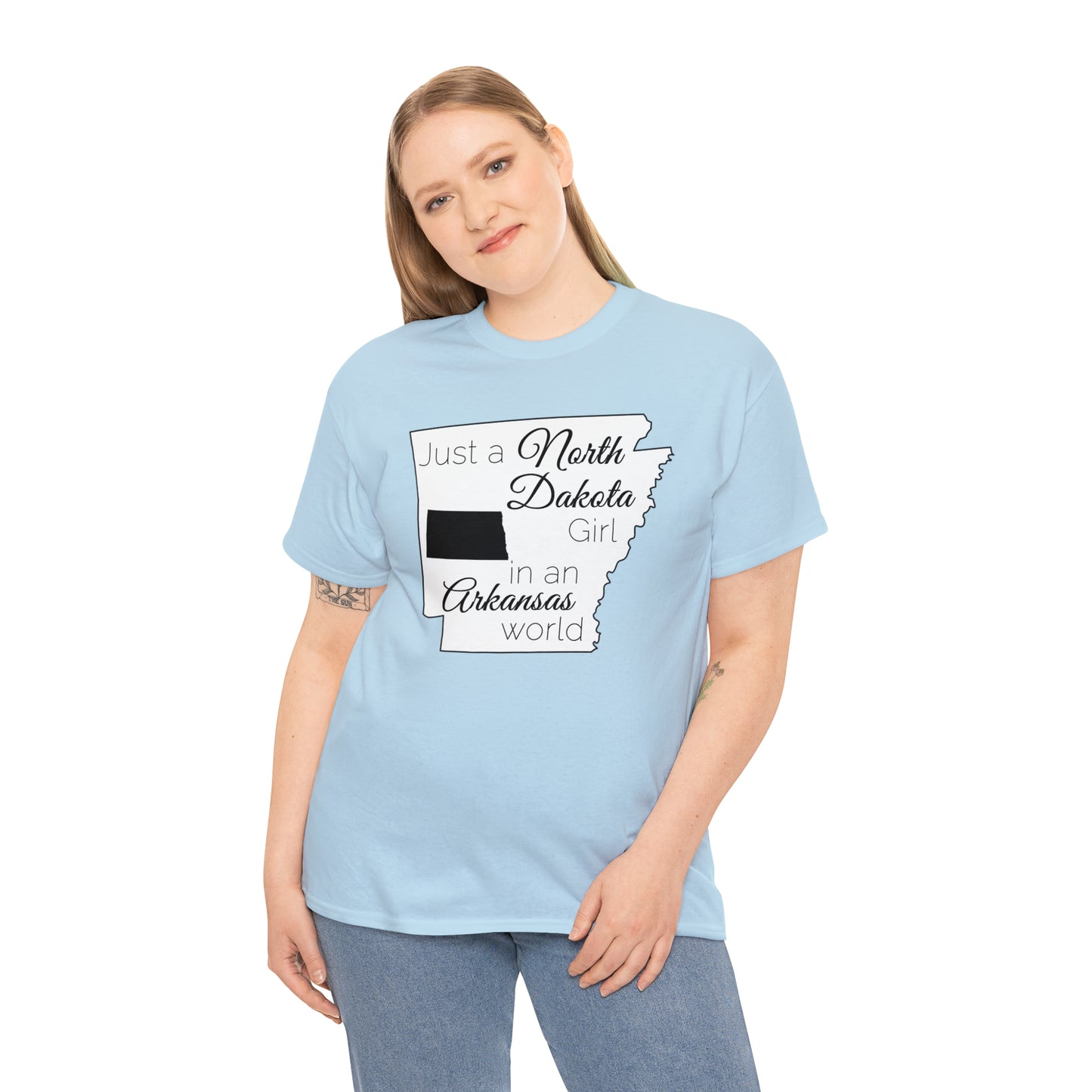 Just a North Dakota Girl in an Arkansas World Unisex Heavy Cotton Tee