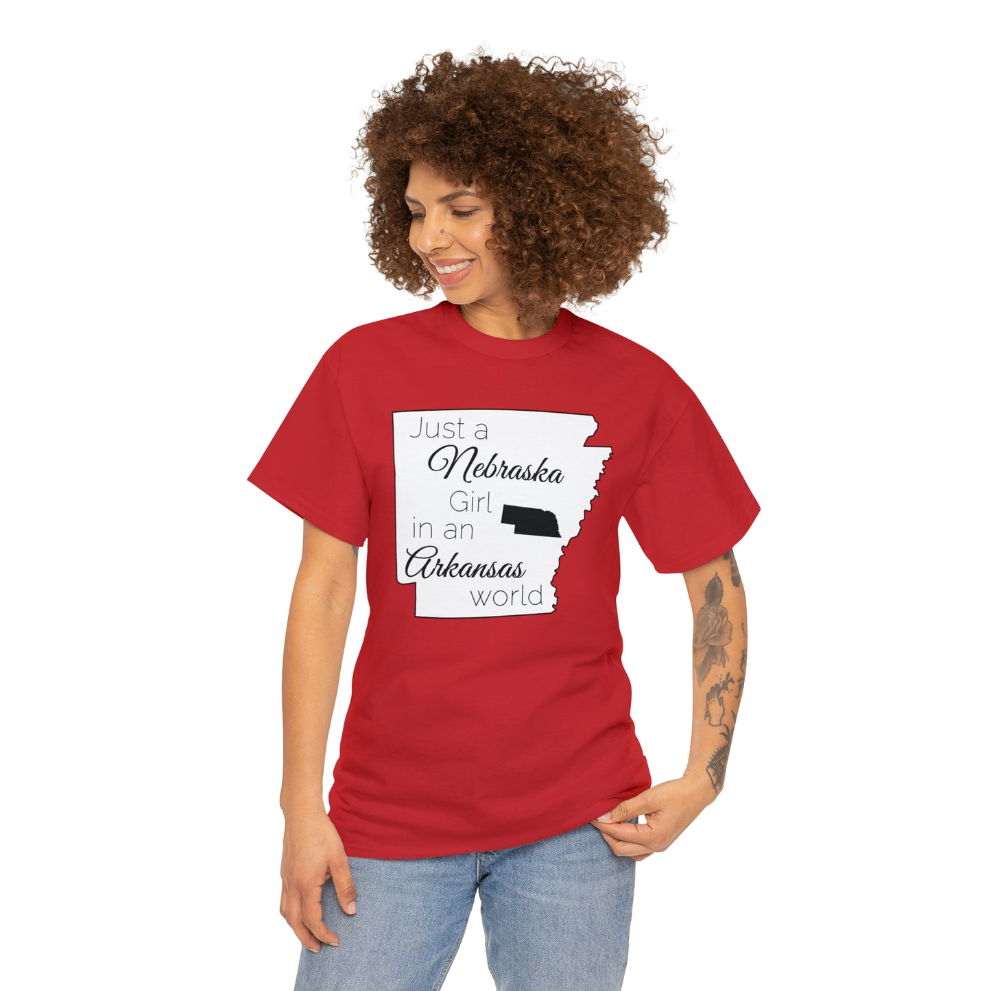 Just a Nebraska Girl in an Arkansas World Unisex Heavy Cotton Tee
